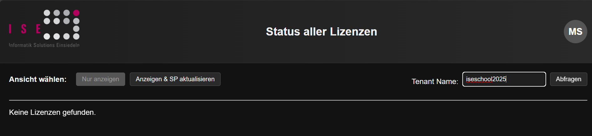 Error View of tenant licenses