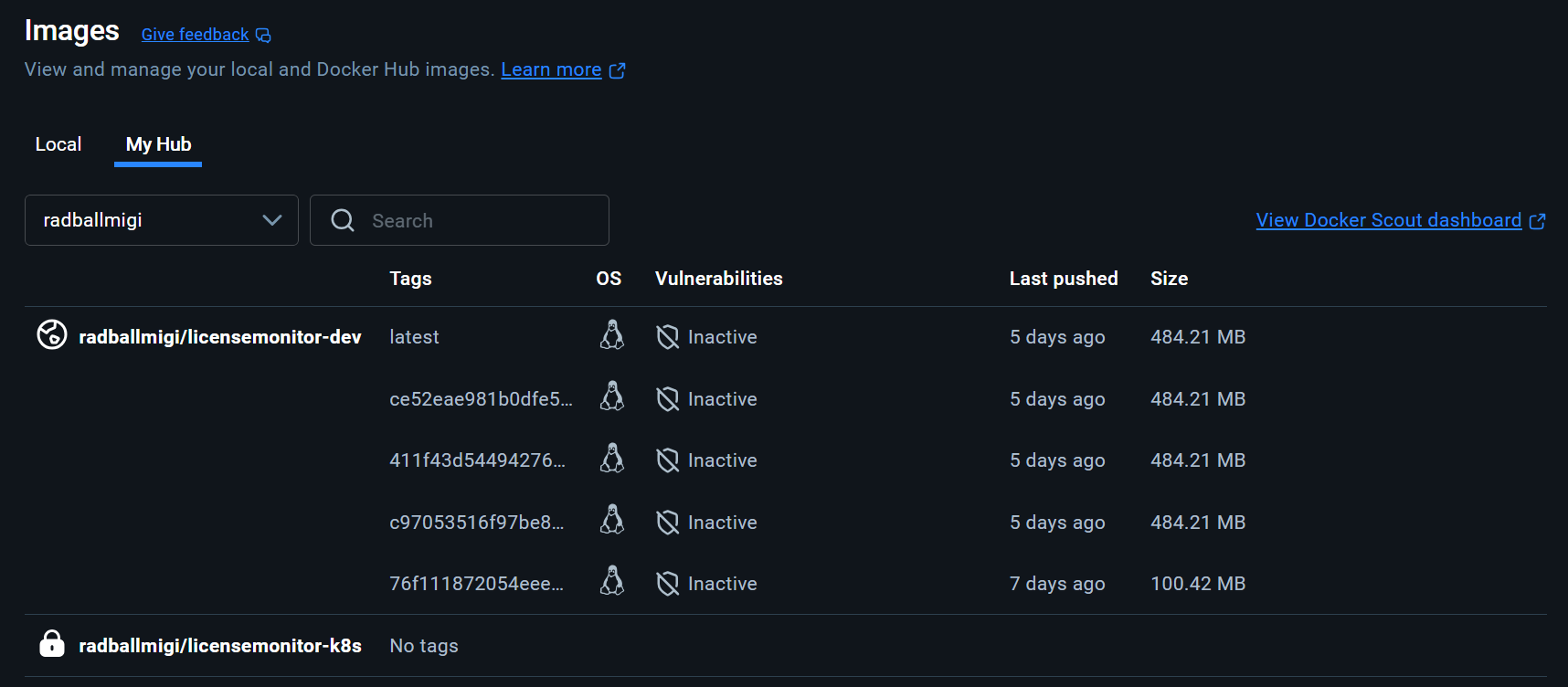 Bild des Images in Dockerhub